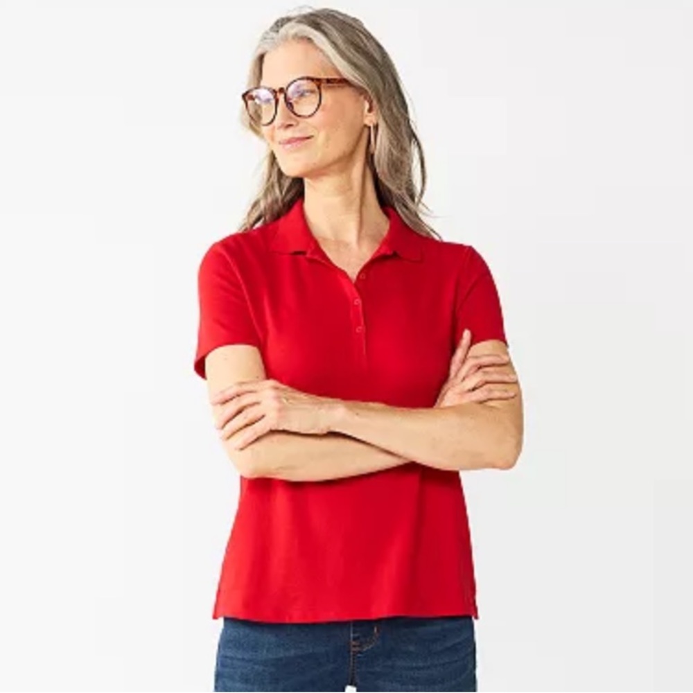 CROFT & BARROW® Essential Classic Short Sleeve Collared Shirt Red Size Small